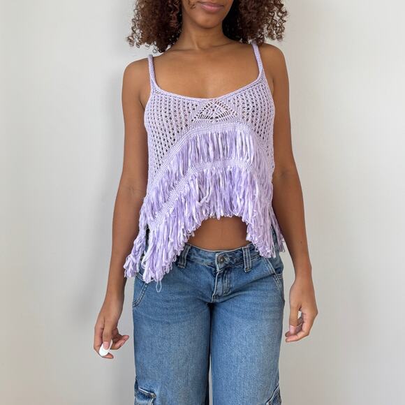 Vintage Italian lavender fringe knit cami (S/M) - Picture 6 of 11